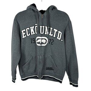 Vintage Ecko Unltd Zip Up Grey‎ Medium Graffiti Skater Y2K Streetwear Jnco Jnyx